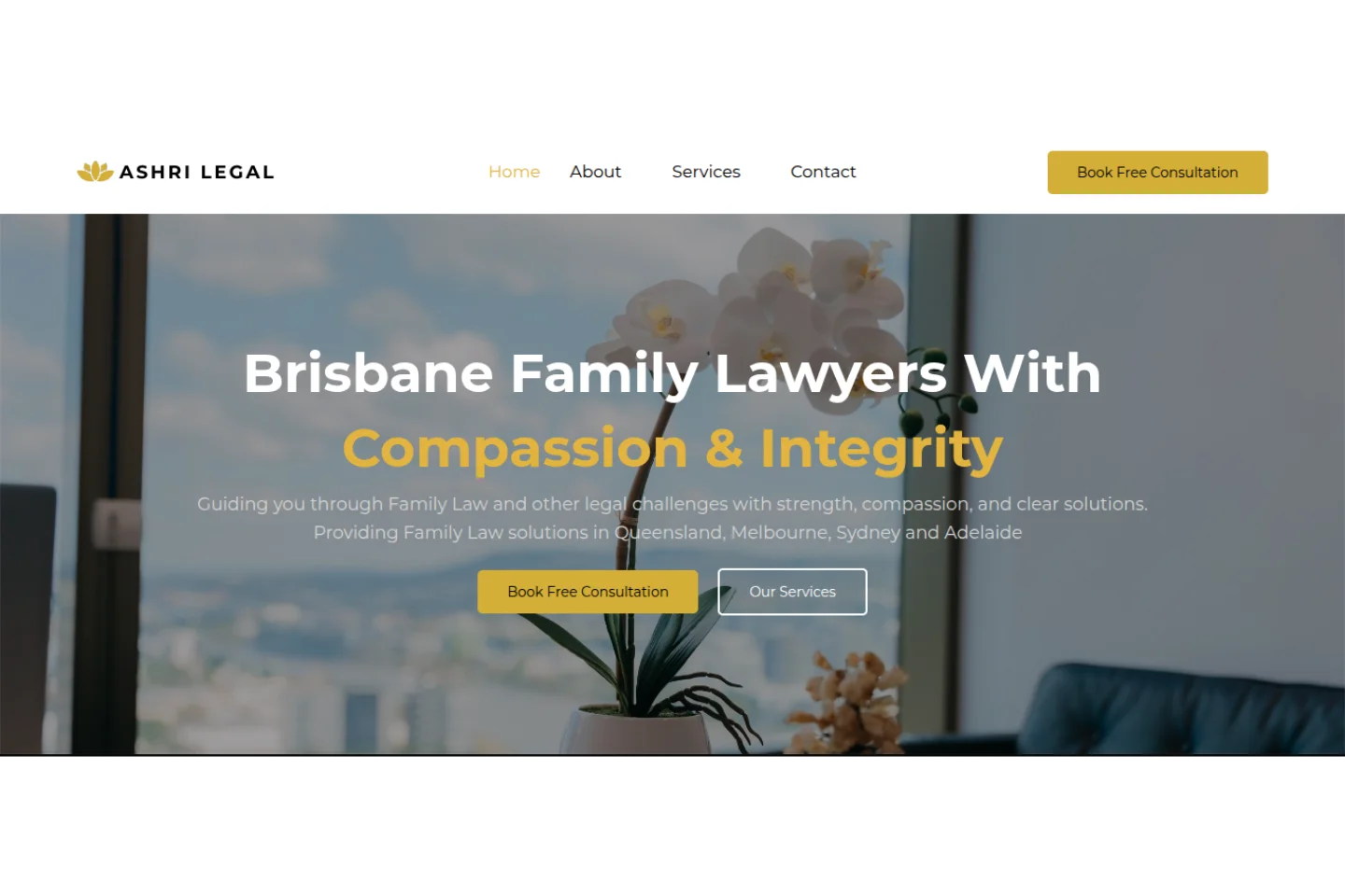 Ashri Legal website homepage design — Brisbane law firm