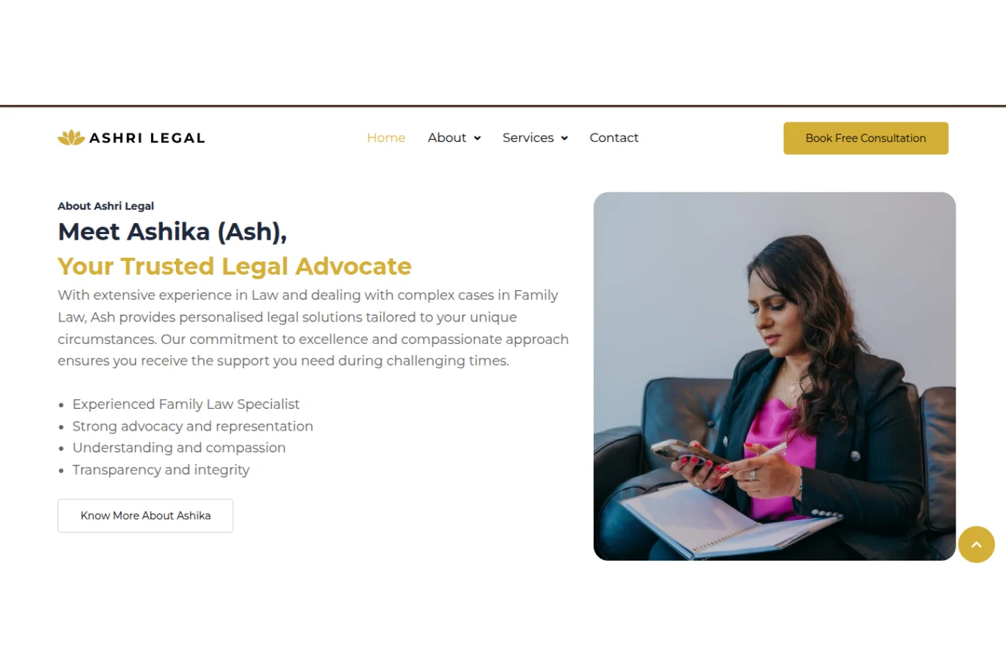 Ashri Legal practice areas page — family and commercial law