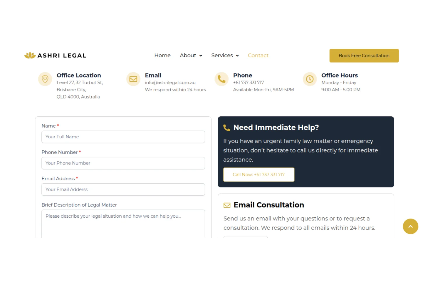 Ashri Legal personal injury law page design