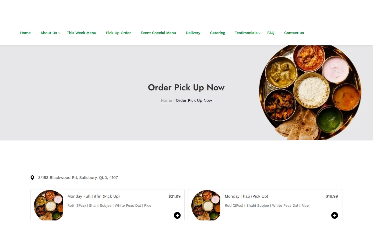 Beejay's Home Kitchen app menu screen