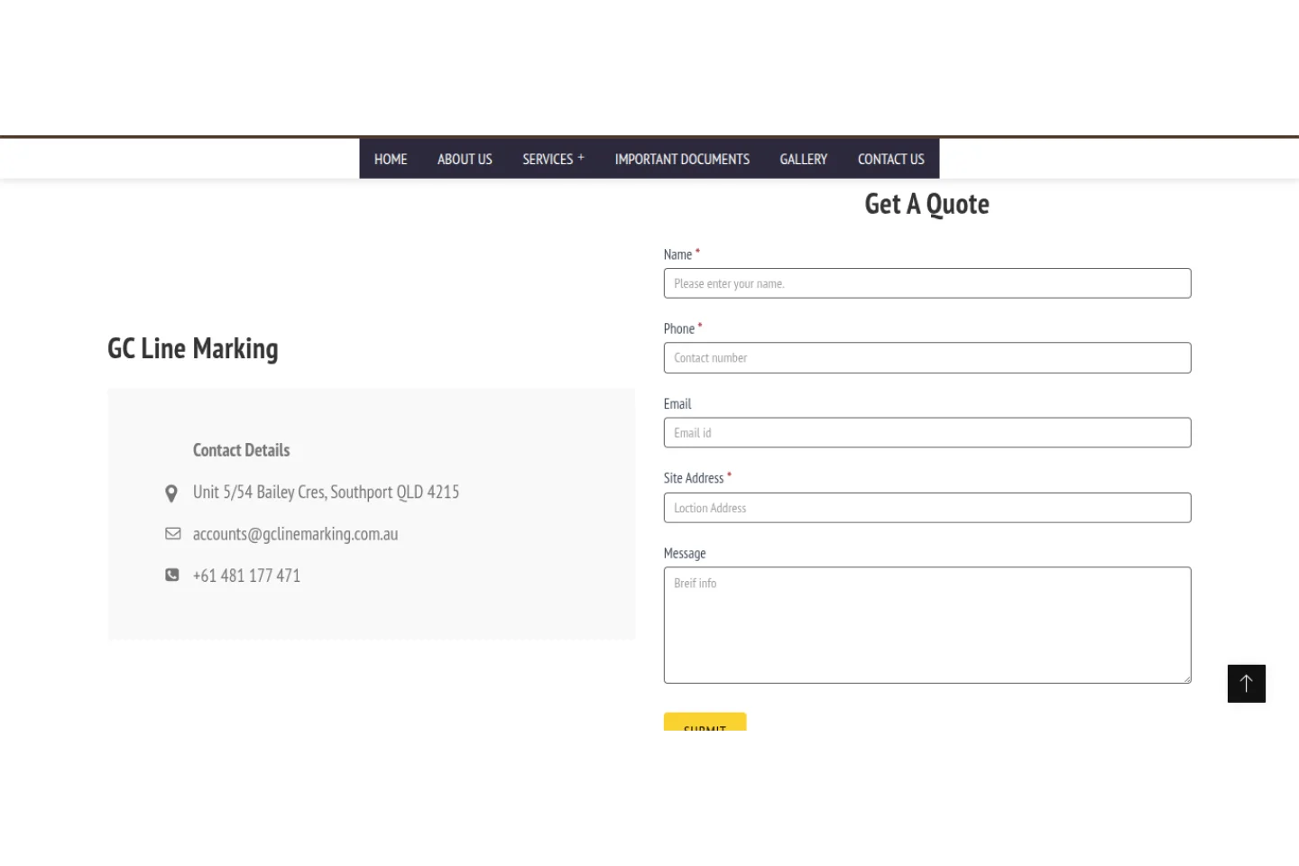 GC Line Marking contact and quote page